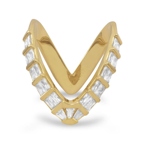 18 Karat Gold Plated CZ "V" Ring