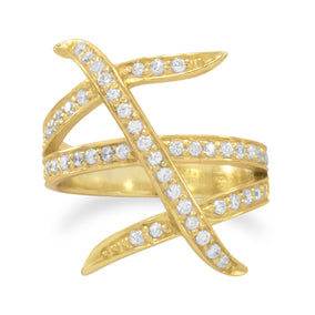 14 Karat Gold Plated Three Row Design CZ Ring