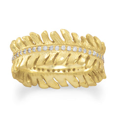 14 Karat Gold Plated CZ Feather Band