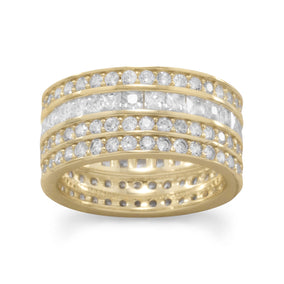 14 Karat Gold Plated 4 Row CZ Band