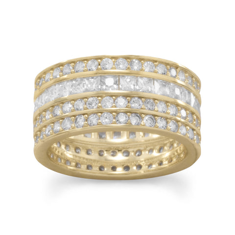 14 Karat Gold Plated 4 Row CZ Band