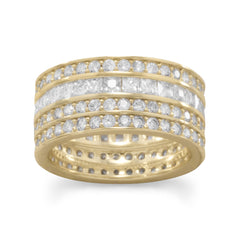 14 Karat Gold Plated 4 Row CZ Band