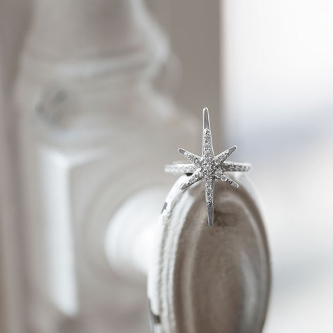 Rhodium Plated CZ Starburst Ring