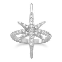 Rhodium Plated CZ Starburst Ring