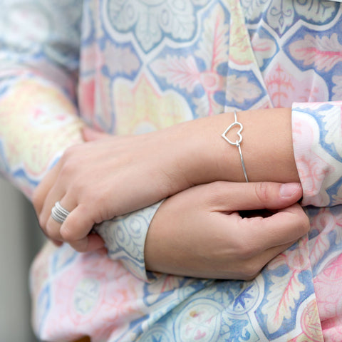 Rhodium Plated Open Heart Bangle