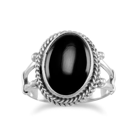 Oval Black Onyx Rope Edge Ring