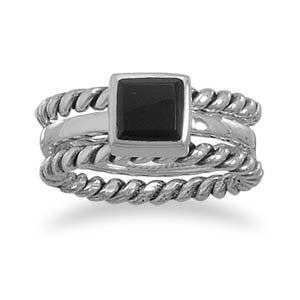 Stack Set of Three Rings with Square Black Onyx