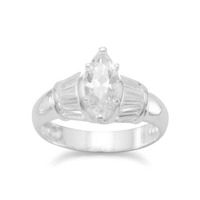 Marquise Cut CZ with Baguette Side Ring