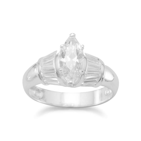 Marquise Cut CZ with Baguette Side Ring