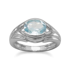 Oxidized Oval Blue Topaz Ring
