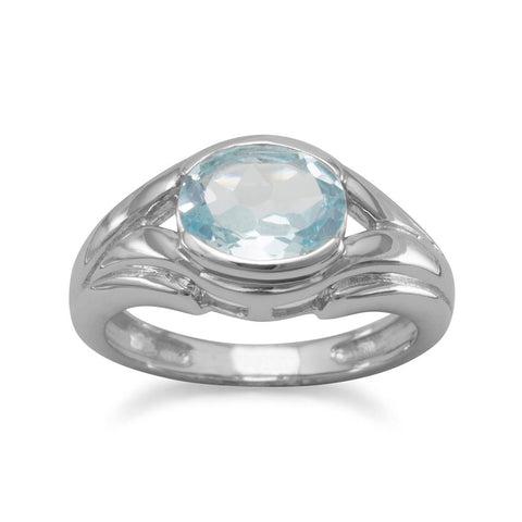 Oxidized Oval Blue Topaz Ring