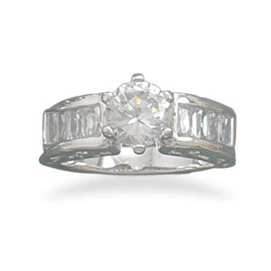 Round 7mm CZ Baguette Sides Ring