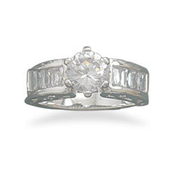 Round 7mm CZ Baguette Sides Ring