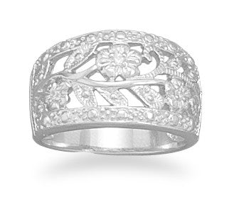 Wide Floral Design CZ Ring