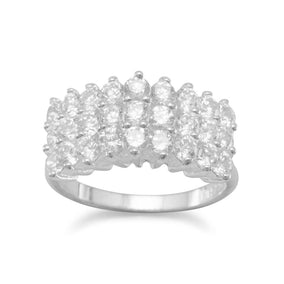 Three Row Raised CZ Ring