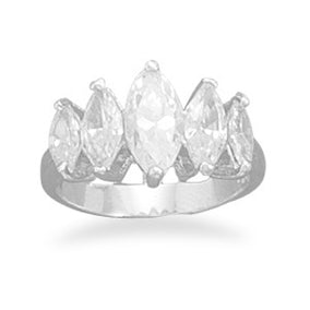 5 Marquise Shaped CZs Rhodium Plated Ring