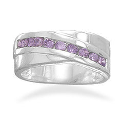 Purple Channel Set  CZ Ring
