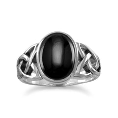 Oval Black Onyx Ring with Celtic Sides