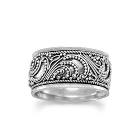 Oxidized Bead Ring with Rope Edge