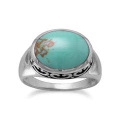 Oval Reconstituted Turquoise with Filigree Side Ring