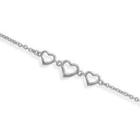 9"+1" Extension Rhodium Plated Cut Out Heart Anklet