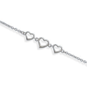 9"+1" Extension Rhodium Plated Cut Out Heart Anklet