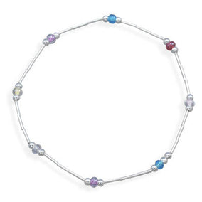 9" Liquid Silver Anklet with Glass Beads