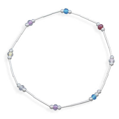 9" Liquid Silver Anklet with Glass Beads