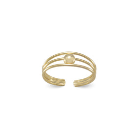Gold Plated 3 Row Toe Ring with Bead