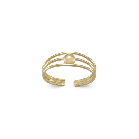 Gold Plated 3 Row Toe Ring with Bead