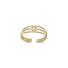 Gold Plated 3 Row Toe Ring with Bead