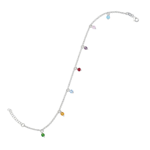 9" + 1" Multicolor Glass Bead Charm Anklet