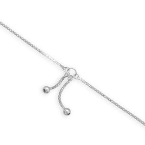 11" + 1" Rhodium Plated Box Chain Anklet with Beads