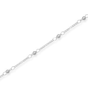 8" + 1" Rhodium Plated Figaro Chain Bracelet with Beads