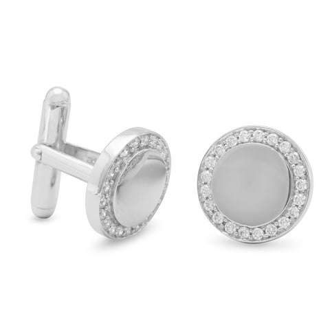 Rhodium Plated Cuff Links with CZ Edge