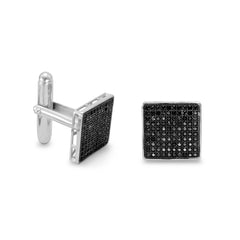 Rhodium Plated Black Pave CZ Cuff Links