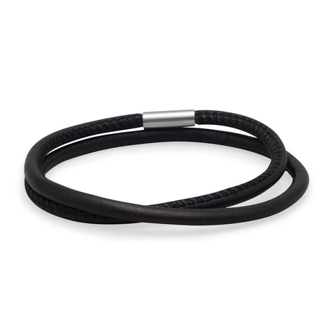 Double Wrap Black Coal Leather Bracelet