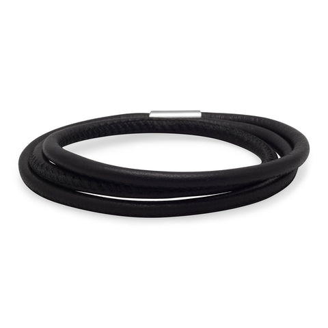 Triple Wrap Black Coal Leather Bracelet