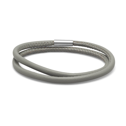 Double Wrap Stormy Grey Leather Bracelet