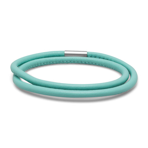 Double Wrap Ocean Blue Leather Bracelet