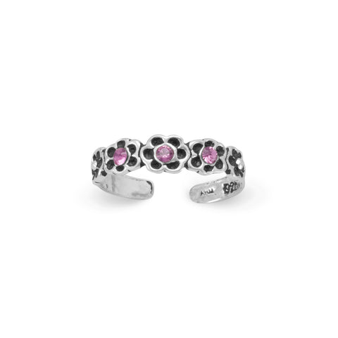 Pink Crystal Flower Toe Ring