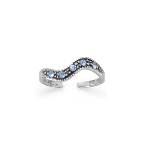 Oxidized Toe Ring with Blue Crystals