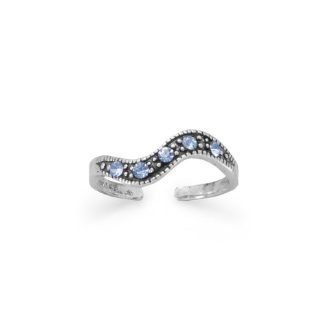 Oxidized Toe Ring with Blue Crystals