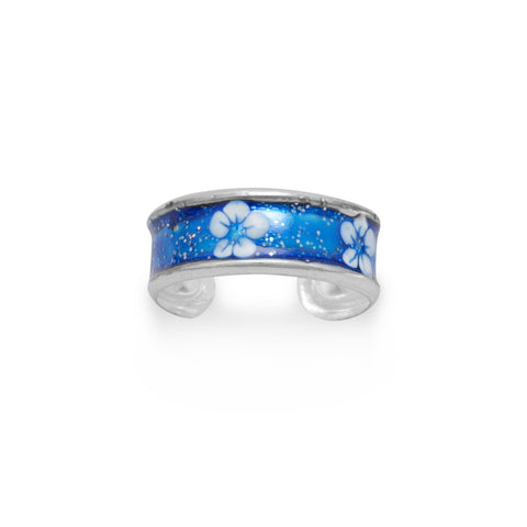 Blue Flower Epoxy Toe Ring