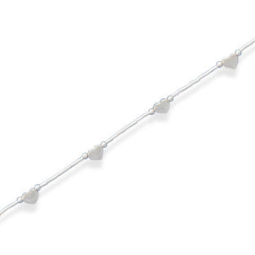 9"+1" Extension Liquid Silver Anklet with Hearts