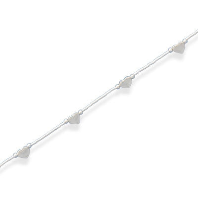 9"+1" Extension Liquid Silver Anklet with Hearts