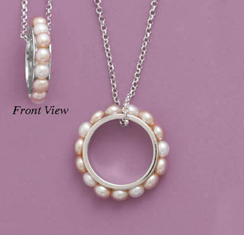 16" Rhodium Plated Necklace with a Circle of Cultured Freshwater Pearls
