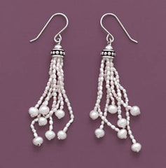 Oxidized French Wire Earrings with 7 Strand Cultured Freshwater Rice Pearl Drops