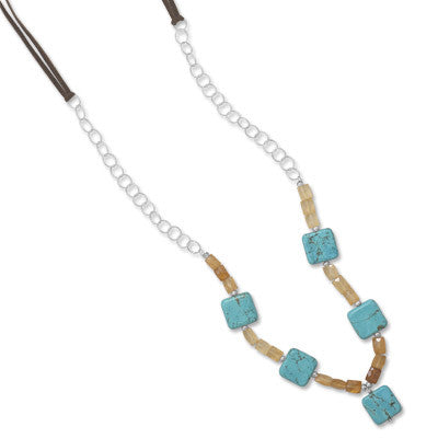 36" Reconstituted Turquoise and Hessonite Garnet Necklace