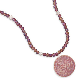 17.5" Pink Glass and Cultured Freshwater Pearl Drop Necklace